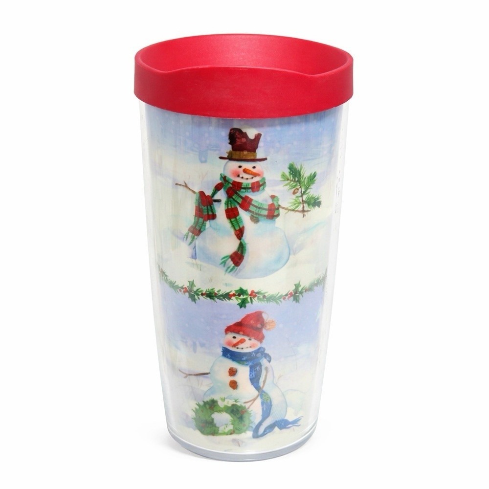 Hallmark Snowmen  Winter Scene Insulated Tervis  Tumbler ‎ 16 oz Red Lid 2014